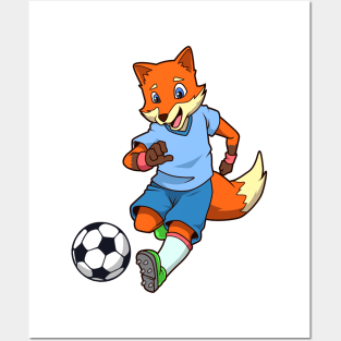 Cartoon fox plays soccer Posters and Art